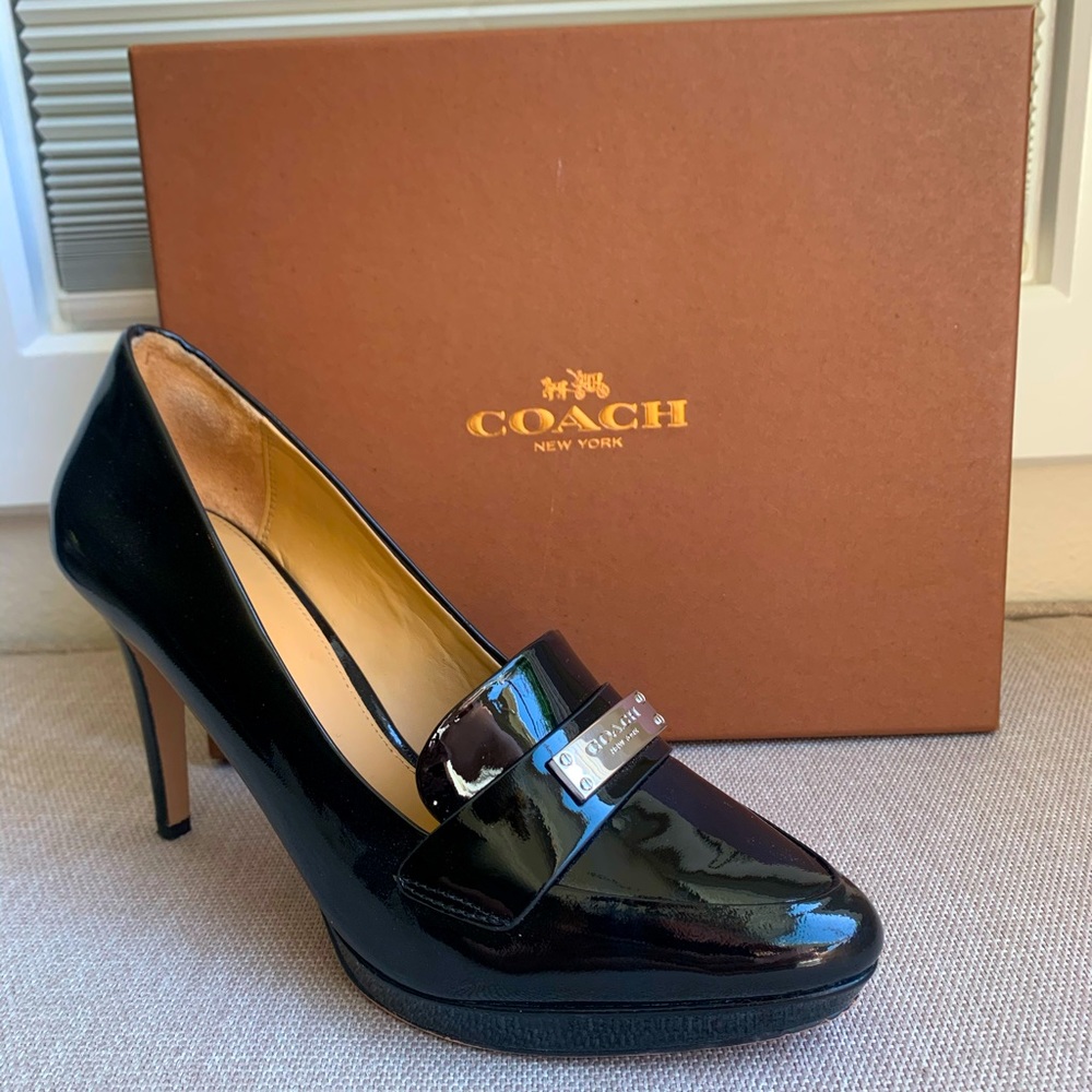Coach Garnet Patent Closed Toe Black Heels